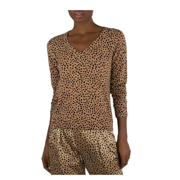 ATM Anthony Thomas Melilo Cotton & Cashmere Blend V-Neck Animal Print Sweater - Picture 1 of 13